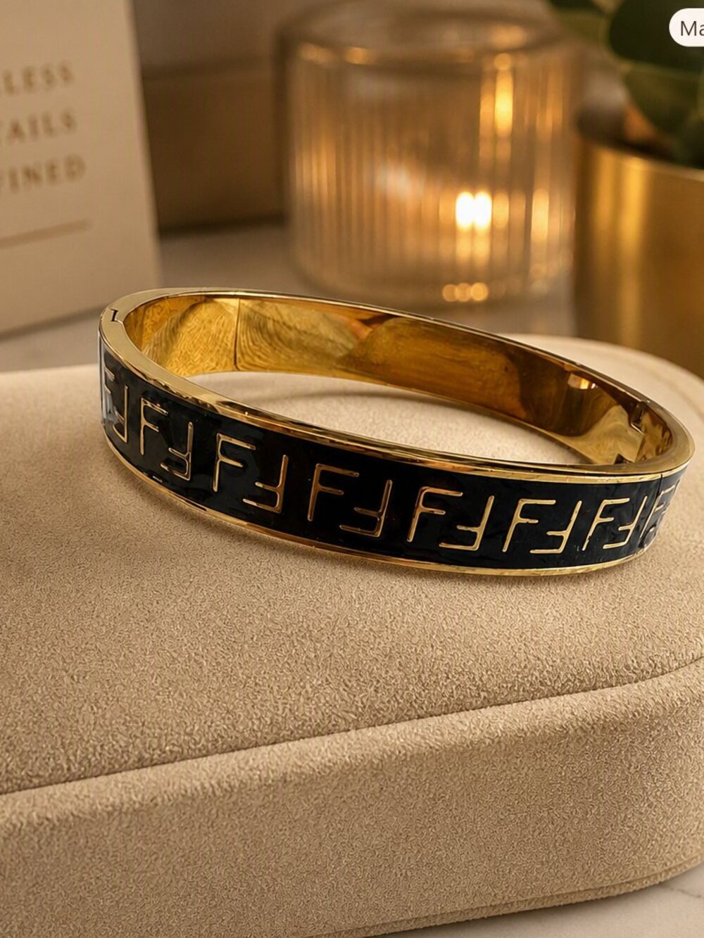 Black & Gold Tone Hinged Bangle Bracelet NWOT